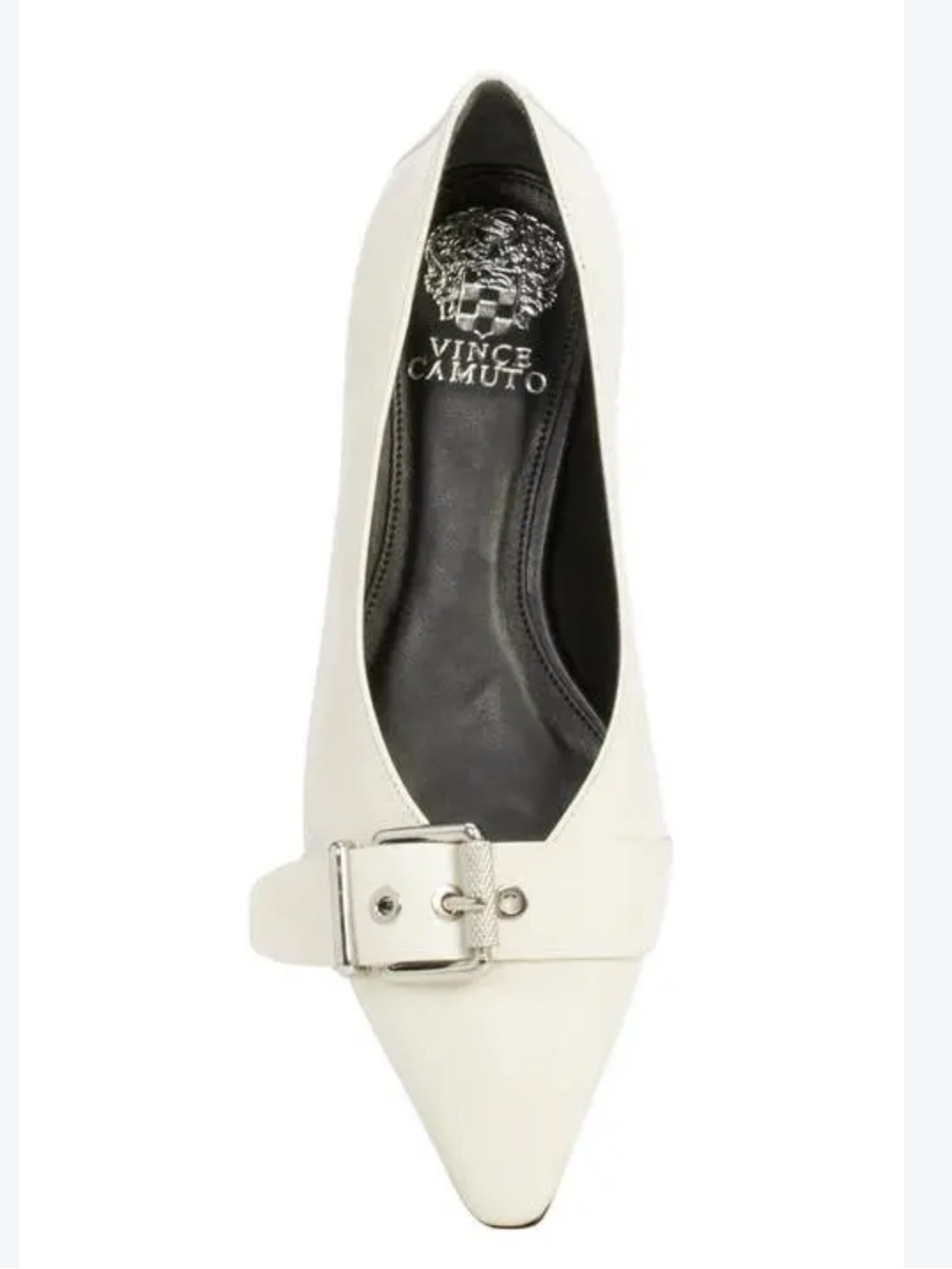 VINCE CAMUTO Megdele Cream White Leather Pointed Toe Buckle Flats Sz 5.5 NWOB